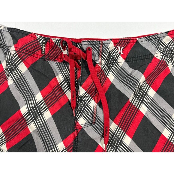 Hurley Mens Red Plaid San Juan Boardshorts Trunks Drawstring Swimwear Sz 36 - Picture 8 of 12